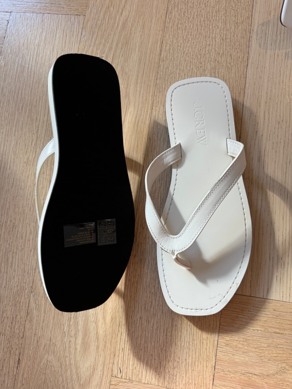 J. Crew White Square-Toe Leather Flip Flop Sandals